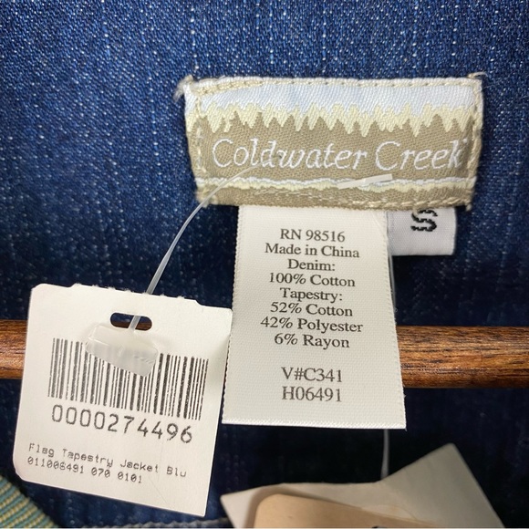 Coldwater Creek size Small Women’s Blue Denim American Flag Tapestry Jacket - Picture 5 of 6